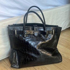 Furla black croc leather tote